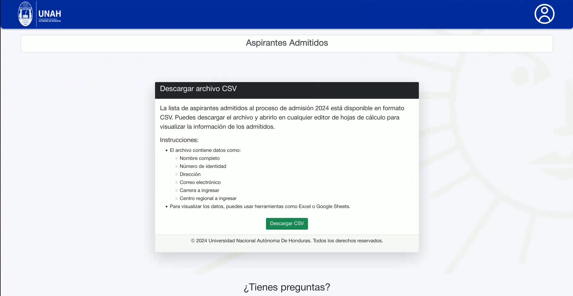 Pagina de lectura de archivo CSV